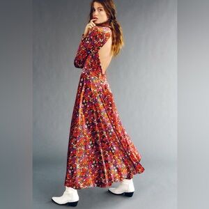 Free People Heartland crushed velvet floral midi dress sz Small